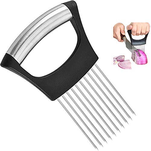 Onion Slicer Food Slice Assistant - Stainless Steel Onion Holder for Slicing - Onion Slicer for Vegetable Potato Tomato Cutter Kitchen Gadgets Onion Peeler Slicing Tool