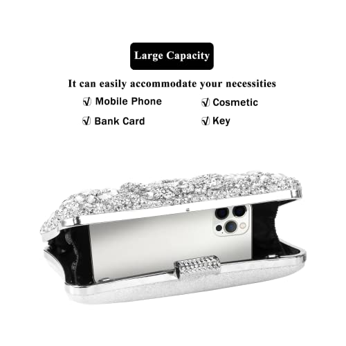 Image of Women Sparkly Rhinestone Clutch with Chains, Glitter Evening Handbag Purse Shoulder Bag for Wedding Party Prom