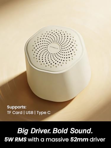 HAMMER Drop Go Portable Indoor Bluetooth Speaker | 5W RMS Output | Bluetooth 6.0 | Up to 32H Playtime | Twin Pairing | Made in India | Type-C Fast Charging | Built-in Mic | TF Card, USB Support- Beige view 2