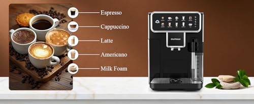 ChefRobot Kaffeevollautomat mit Touchscreen – Espressomaschine mit Milchaufschäumer, 4-stufiger Mahlgrad, 1,5 L Wassertank & Selbstreinigung – für Espresso, Cappuccino, Latte & Americano – Bild 4