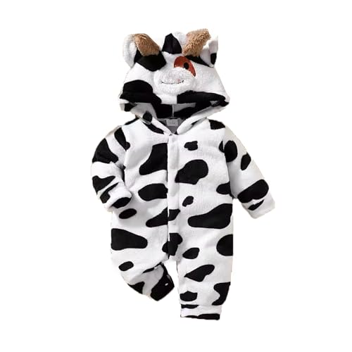 Baby Winter Overall Jumpsuit Jungen Mädchen Cartoon Kuh Plüsch Schneeanzug Outfit Anzug Fleece Overall Strampler Zipper Hooded Baby Winterkleidung