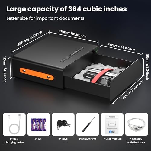 Smart Gun Safe - Biometric Gun Safe for 2-4 Pistols Quick Access Handgun Safe with Fingerprint/Keypad/Key/App Control, Pistol Safe for Nightstand Bedside Home Office(Black) - Image 6