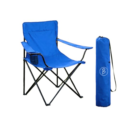 Image of BTAG Foldable Camping Chair with Armrest & Cup Holder, Portable Outdoor Chair with Carry Bag for Camping, Picnic, Fishing & Travel - Blue