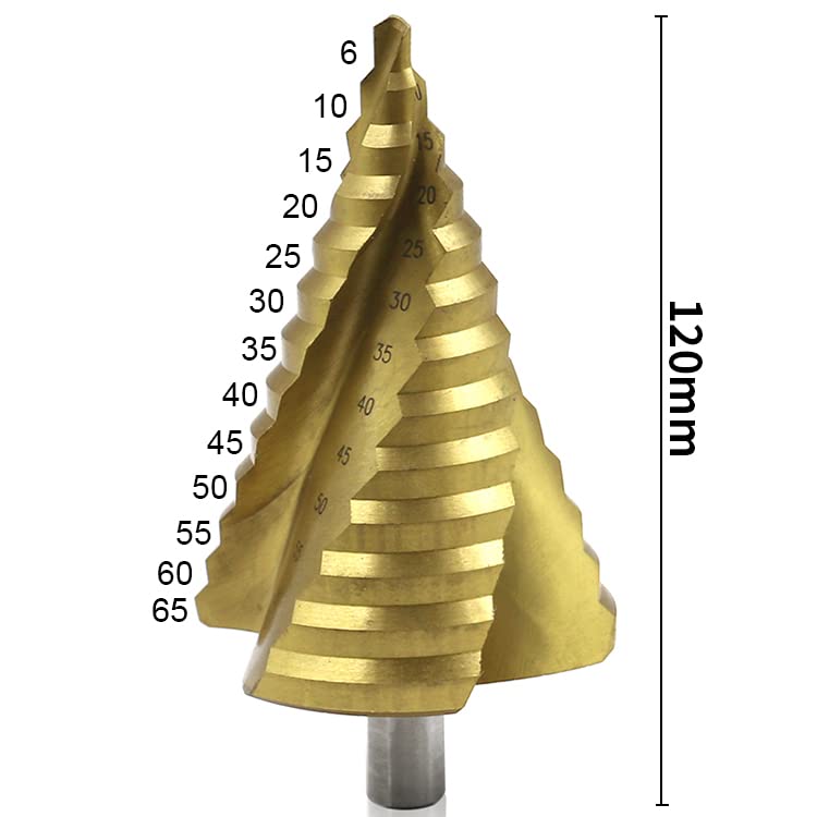 6-65mm/6-60mm HSS Rundschaft Stufenbohrer Spiral Metall Holzbearbeitung Stufenbohrer Lochbohrer Zimmerei Holzwerkzeuge(Titanium 6-65mm)