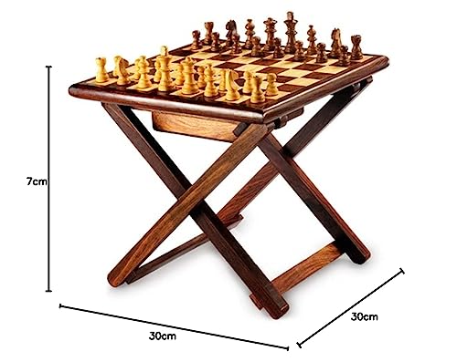 Image of Bros Moon Wooden Folding Best Chess Board Cum Table with Professional Pieces with Under Drawer Fittings for Pieces 12 inchx 12 inch inches (Chess Royalle, 12 Inches)