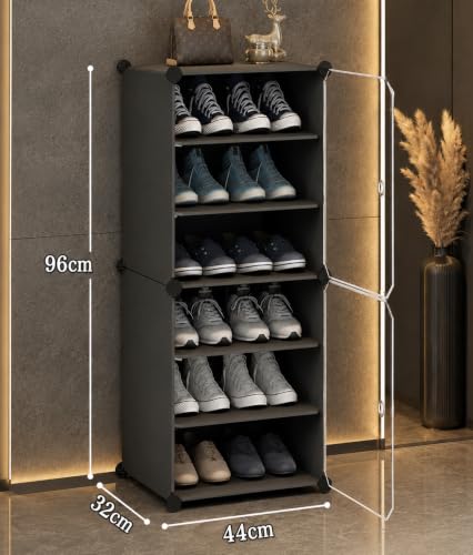 Image of AYSIS Premium Foldable Plastic Shoe Rack for Home, ๐ ๐๐จ๐จ๐ซ ๐ ๐๐ก๐๐ฅ๐ Shoe Cabinet, Dustproof & Waterproof Organizer, Portable Space Saving Storage for Entryway, Bedroom & Living Room, Grey