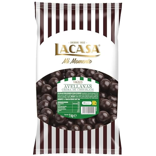 iChuches- Lacasa Frutos Secos con Chocolate – Almendras, Avellanas, Anacardos, Nueces, Pistachos, Arándanos y Pasas – Bolsa 1kg – Deliciosos – Divinos (1 KG, Avellana con chocolate negro)