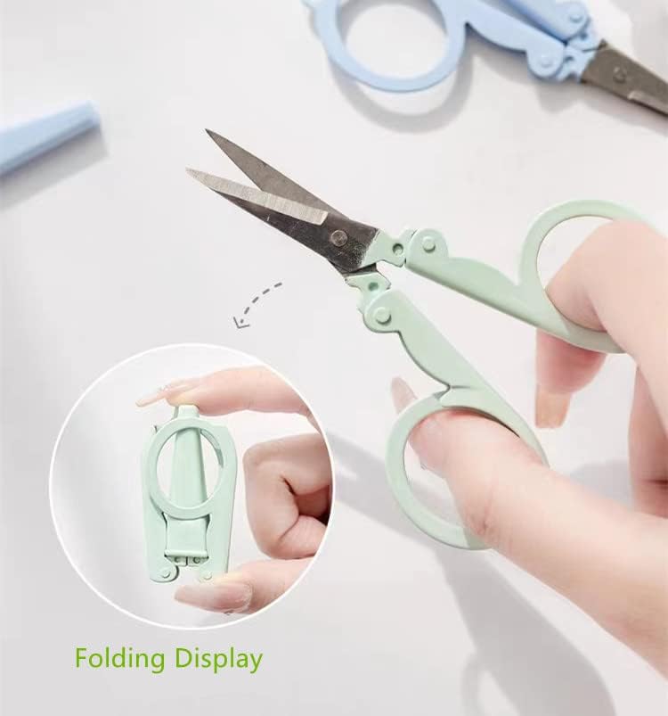Gkofiey 5Pcs Pastel Mini Folding Scissors with Safety Cap Small Telescopic Stainless Steel Portable Pokect Little Travel Kids Shears Tiny Cutter for Cutting, Scrapbooking, Crafting, Sewing, S-M5.2