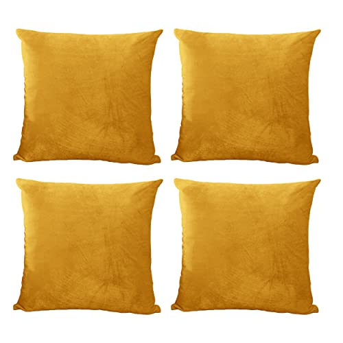 Hafaa Velvet Cushions with Covers Included Set of 8 (4 Ochre Cush...