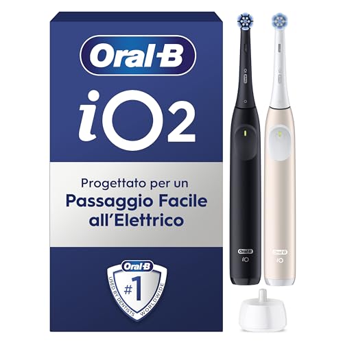 Oral-B iO 2 Spazzolino Elettrico Oral B, Nero e Rosa, 1 Testina Di Ricambio, 2 Spazzolini, Delicato sulle Gengive, Efficace sulla placca, Sensore di Pressione, Pulizia Denti Efficace