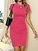 Missufeintl Women's Bodycon Ruched Short Sleeve T Shirt Midi Sundress Fitted Casual Dress (Hot Pink, X-Small)