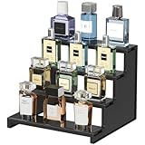 Lifewit Expositor de Plástico para Colonia, Organizador con Escalera con 4 Niveles, 22,8 cm Estanteria para Perfumes, Figuritas, Postres, para Cómodas, Escritorios, Armarios, Negro