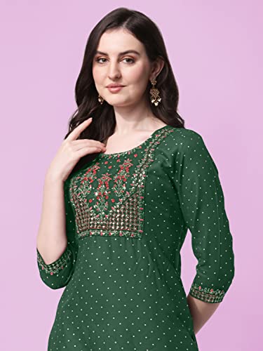 Image of MIRCHI FASHION Women Rayon Sequin Embroidery and Polka Dots Print Straight Kurta