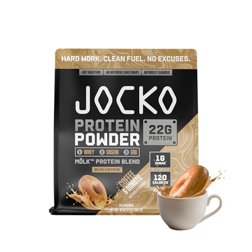 Jocko Fuel Mölk Whey Protein Powder 22g Protein - Low Sugar Monk Fruit Blend - Muscle Recovery & Growth, Packaging May Vary (28 Servings, Coffee & Donuts)
