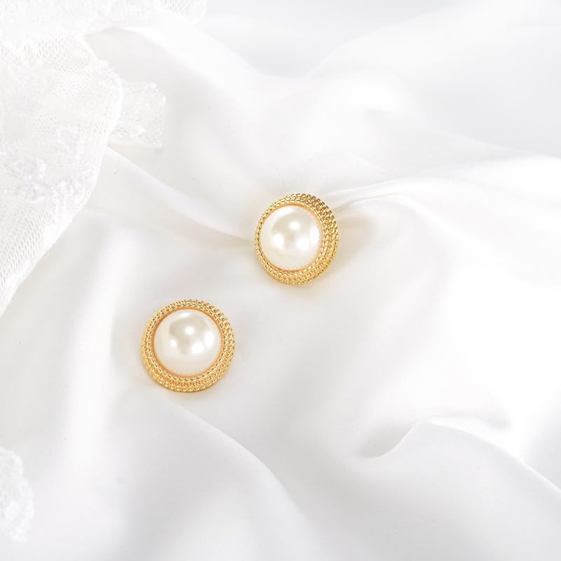 Pearl Stud Earrings for Women, Faux Large Gold Pearl Earrings Studs, Dainty White Big Pearl Earrings Pearl Statement Earrings Gold Studs4