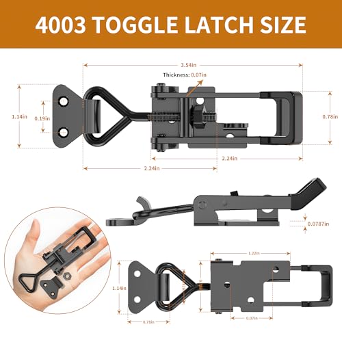 4Pack Heavy Duty Toggle Clamp Latch,4003 Style 1320lbs Capacity Pull Clamp Black Adjustable Quick Release Hasp Clamps for Smoker Cabinet Boxes Case Trunk Jig,Metal Toggle Latch Catch Set - Image 2