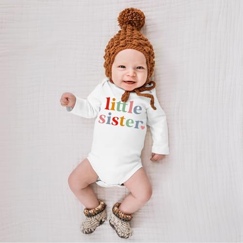 IZYJOY Little Sister Outfit Newborn Baby Girl Announcement Long Sleeve Onesie Bodysuit Infant Coming Home Romper Clothes2