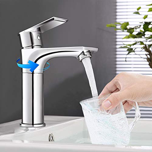 360° Girevole Rubinetto Bagno, BONADE Elegant Miscelatore Monocomando Lavabo Rubinetto per Lavandino e bagno, Finitura Cromata