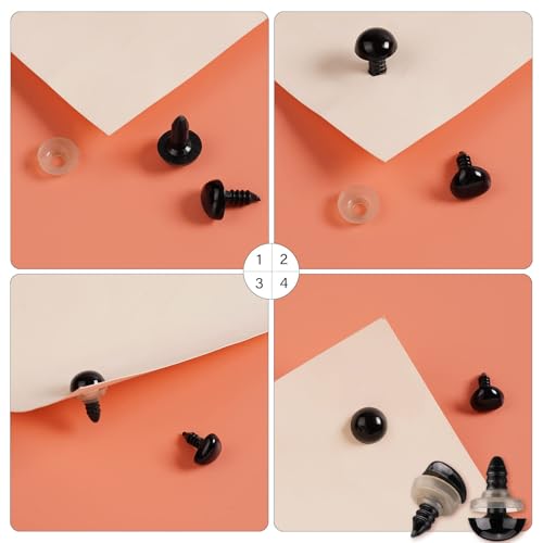 300pcs Safety Eyes and Noses for Amigurumi 6-12mm Crochet Safety Eyes Plastic Safety Eyes for Crochet with Washers Black Safety Eyes for Stuffed Animals Crafts Teddy Bear