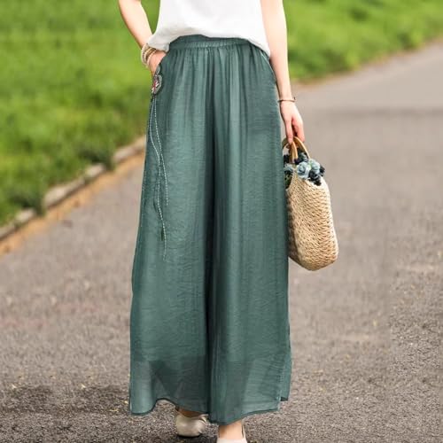 Flowy Palazzo Dress Pants for Women Fashion Fall Wide Leg Boho Embroidery Plus Size Mesh Pant Elastic Waist Trousers2