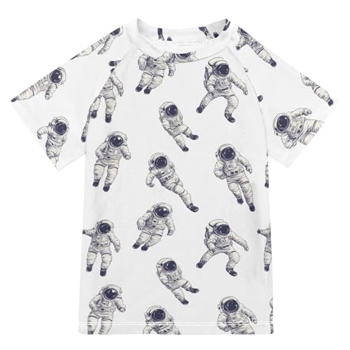 ALAZA Kids Rash Guard Girls Boys Toddler Swim Shirts Short Sleeve Astronaut UPF 50+ 3T