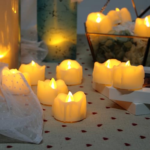 Image of CANDLE CHOICE Battery Operated Flameless Tea Lights Realistic Flickering Long Lasting LED Votive Tealight Candles for Halloween Thanksgiving Christmas Wedding Decorations Battery Included 24 Pack