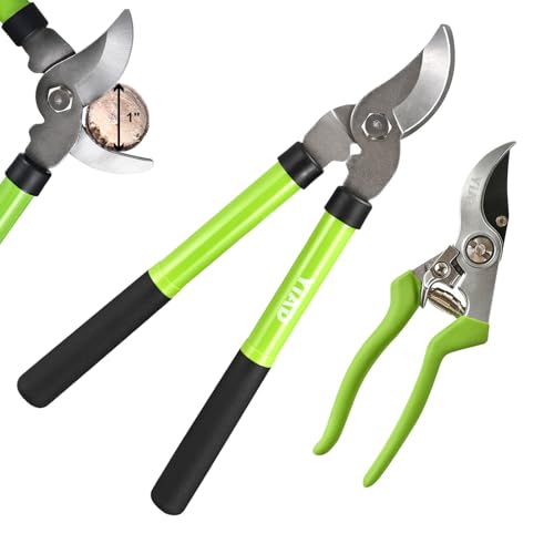 Loppers for Tree Trimmer 15" Branch Cutter and Garden Shears Set Bypass Pruning Shears,Rust-Resistant Clipper,1.5" Diameter Cut Capacity,Shock-Absorbing Handle,Gardening Pruners for Yard,Plant,Hedge