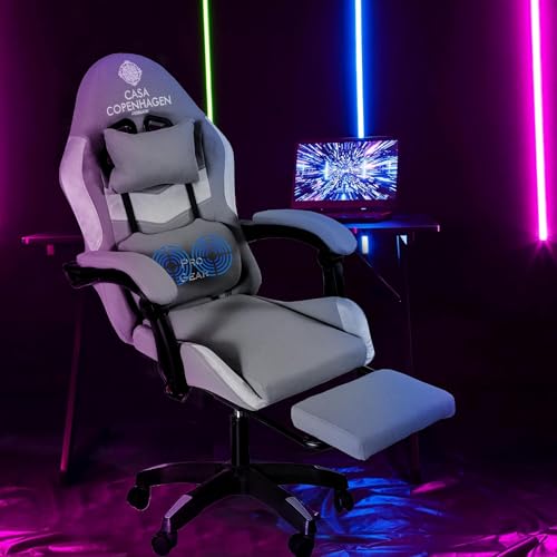 Image of Casa Copenhagen Designed in Denmark, High-Back Fabric Gaming Ergonomic Chair with Advanced Mechanism & Electric Back Massager, Luxurious Memory Foam Seating & Multi Function Arm-Rest - Grey & Grey