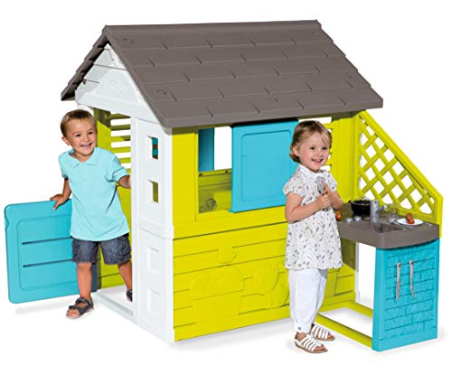 410Q3asXdNL Smoby - Maison Pretty + Cuisine d'Eté - Cabane de Jardin Enfant - 2 Fenêtres avec Persiennes + 17 Accessoires - 810711