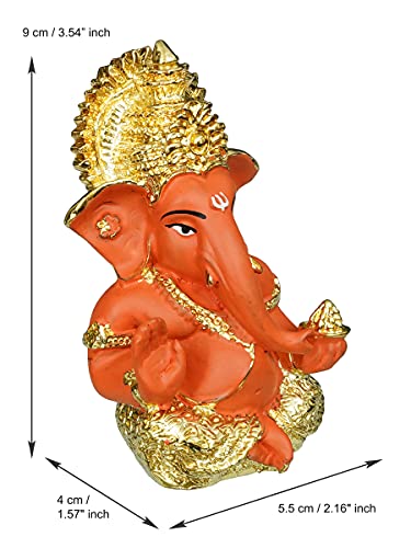 Image of eCraftIndia Golden and Orange Polyresin Lord Ganesha Idol for Home, Temple, Office, Car Dashboard - Gift for Family, Friends, Colleagues - Suitable for Housewarming Ganesh Chaturthi, Diwali Festivals