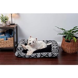   Furhaven-Pillow-Dog-Bed-for-MediumSmall-Dogs-w-Removable-Bolsters-Washable-Cover-Plush-Southwest-Kilim-Woven-Decor-Sofa-Black-Medallion-Medium