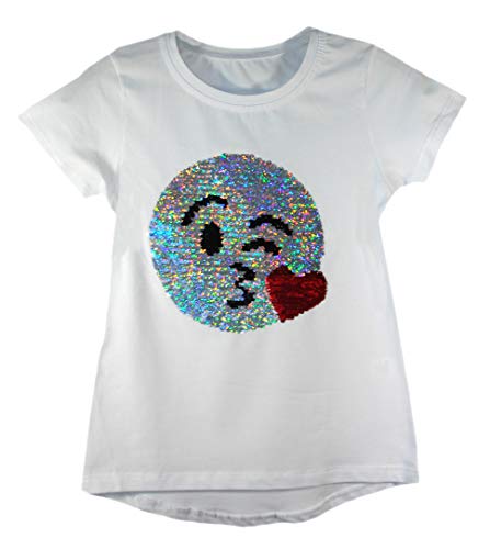 Image of Girls T-Shirt Brush Changing Sequin Short Sleeve Tee Top Colour: White Size: 3-4 Years