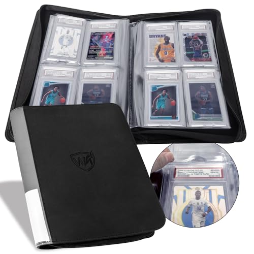 Graded Card Binder Holds 40 PSA Slabs 4 Pocket Slab Binder for PSA CGC CSG Slabs Premium Ringless Zipper Card Collection Album gray-black