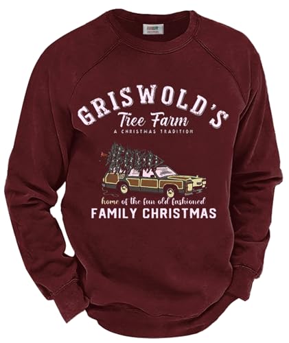 Arvilhill Men Christmas Pullover Ugly Jumper Vacation Xmas Naughty Idea Raglan Vintage Adult Burgundy Griswold Tree XXL