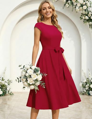 Image of DRESSTELLS Women's Cocktail Dresses, Formal Wedding Guest Modest Church Vintage Tea Party Midi Evening Dress