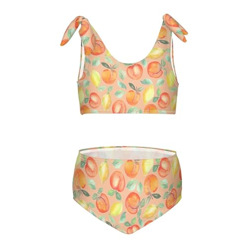 Toddler Girls Bikini Set Peach Lemon Fruit Swimsuits Kid Bowknot Swimwear 2 Piece Bathing Suit 3-12T