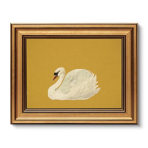 Image of VIYYIEA Vintage Gold Framed Wall Art for Living Room, Swan Canvas Prints Home Decor, Oil Painting Picture, Bedroom Wall Decor Gifts for Friends or Family -【Swan Yellow】-(10L x 8W)