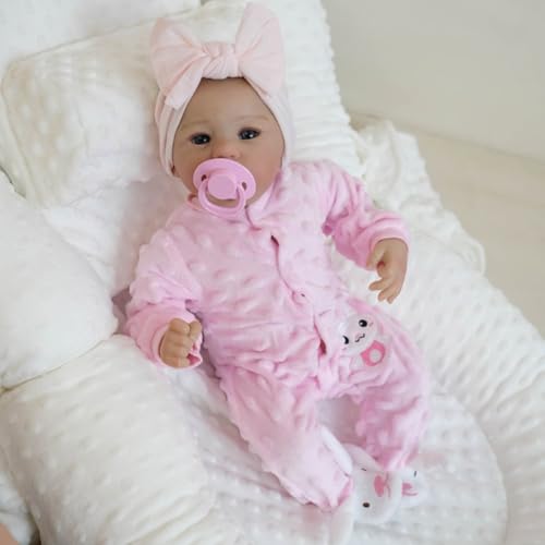 Lonian Reborn Babies Puppen 17 Zoll realistische Neugeborene Mädchen lebensechte echte Baby offenes Auge Weichheit Stoff Körper, der niedlich Aussehen Kleinkind Silikon Vinyl Gliedmaßen – Bild 6