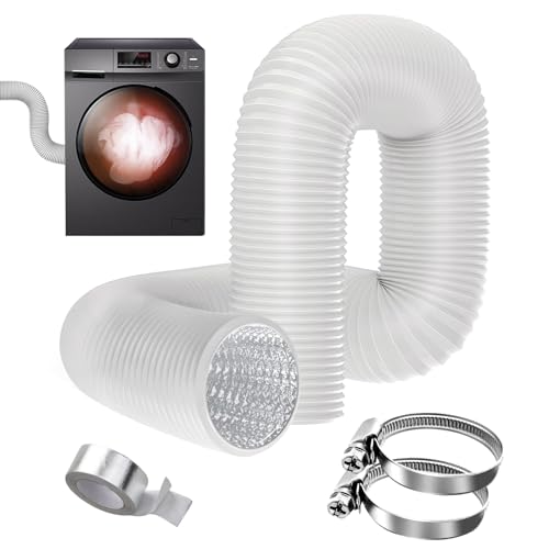 YSOOUA Abluftschlauch 100mm Alu Flexrohr Länge 5m Flexibel PVC Alurohr Schlauch Aluminium Aluflexschlauch Ø100mm mit 2 Schlauchschelle Edelstahl...