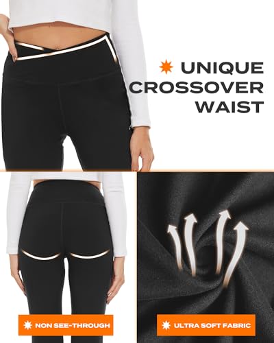 TNNZEET Black Flare Leggings for Women, Crossover Yoga Pants with Pockets Bootcut Flared Leggings
