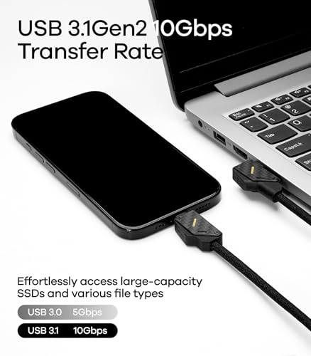 Image of Aulumu M07 240W USB-C to USB-C Carbon Fiber Cable | USB 3.1 Gen2 10Gbps | 4K@60Hz Video Output Fast Charging | For iPhone 17 /16 /15 Pro Max, NVMe SSD, Galaxy S25 /S24 /S23 Ultra, MacBook Pro -Black 6.6FT