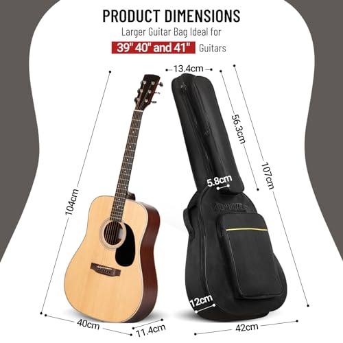 Image of CAHAYA Acoustic Guitar Bag, Electric Guitar Bag, 107*42*12cm, Black, With Long Pocket, Waterproof, Padded, 39 /40 /41 Inch Guitars, 3 Compartments, Backpack Straps, Hand Strap, Oxford Cloth, CY0177