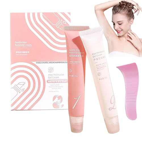 Crema depilatoria Aurlux, depiladora facial, depilación instantánea indolora de 5 minutos para mujeres, depilación facial, calmante e hidratante para todo tipo de pieles (1 set)