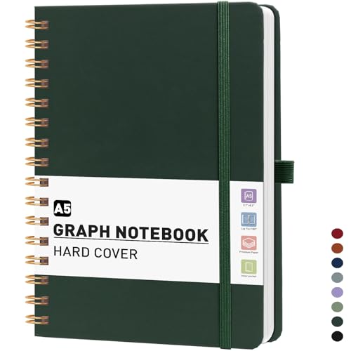 PYNEX Notizbuch A5 Kariert Hardcover Notebook Notizblock Spiralbindung With 140 Blatt 100GSM Tagebuch für Erwachsene Schule - Dunkelgrün