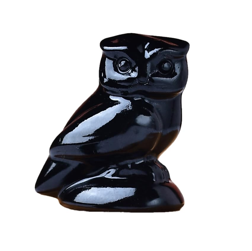 Obsidian Crystal Owl Figurine Hand Carved Lucky Stone Statue for Healing Home Office Decor Spiritual Gift for Women Men