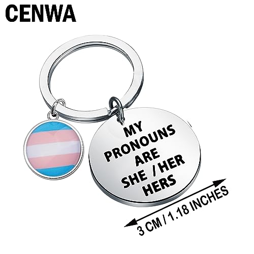 CENWA Transgender Pride Flag Gift Trans Flag Transgender Gift My Pronouns are She Her Hers Keychain2