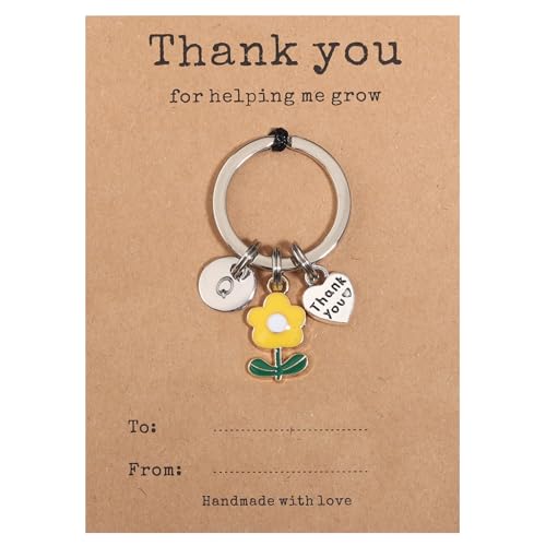 Image of GINAZL Teacher Appreciation Gifts in Bulk Flower Intial Keychain Teacher personalized gifts