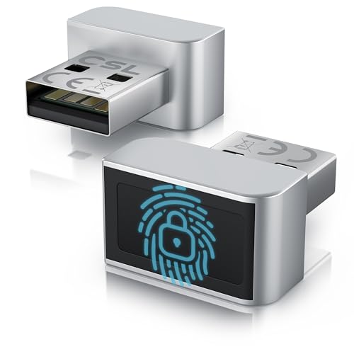 CSL - USB Fingerabdrucksensor für PC - Fingerprint Key - bis zu 10 IDs – kompatibel mit Windows 11 – unterstützt bis zu 10 IDs – Plug & Play – Rundumerkennung – Aluminium