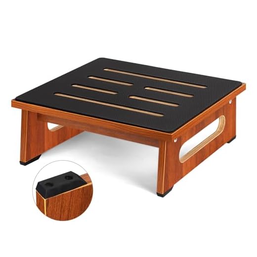 Een houten opstapkruk voor volwassenen en senioren, met antislip rubberen pad, voor binnen en buiten, 250 kg, draagbare houten opstahulp voor badkamer, keuken, nachtkastje en meer (walnoot)