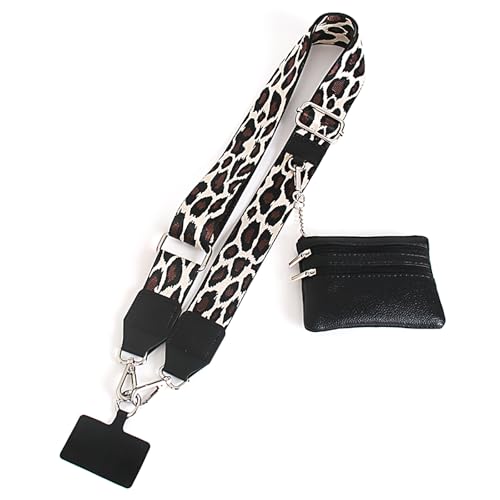 Image of crazyliandlin Phone Strap with Zippered Pouch, Clip and Go Strap for Phone with Wallet Crossbody, Phone Strap Crossbody (new pattern-Leopard print(1pcs)), 29inch